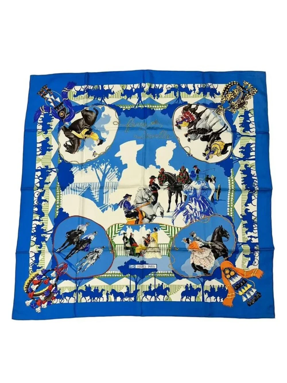 Hermes Scarf Carre 90 Feria de Sevilla Holidays in Seville Silk Blue